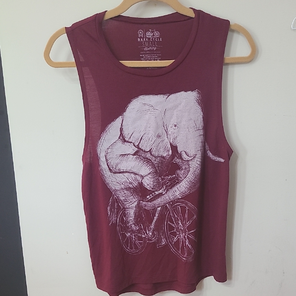 Dark Cycle Burgundy Elephant Graphic Muscle Tee Tank Top Size Smalk